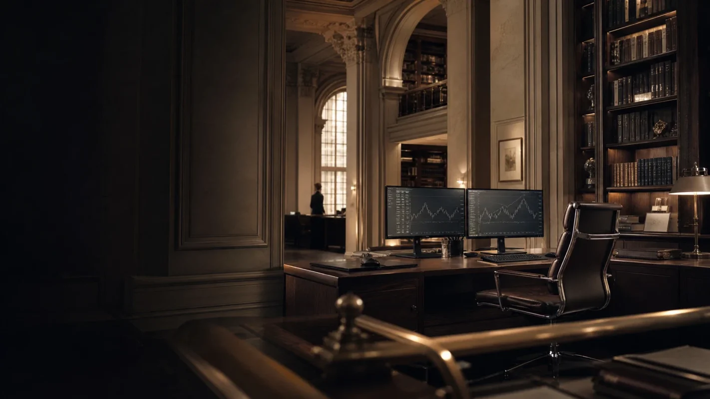 Biblioteca elegante integrada a uma mesa de operações
